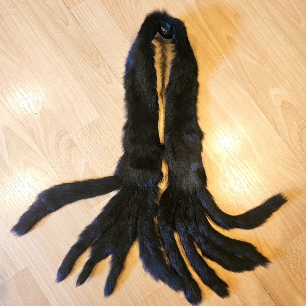 Genuine Rabbit Fur Slim Scarf Dark Brown